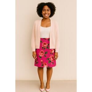 Vintage Tracy Evans Pink floral knee length Skirt Resort large USA made Y2K